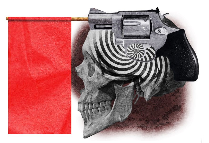Illustration on &quot;Red Flag&quot; gun laws by Alexander Hunter/ The Washington Times