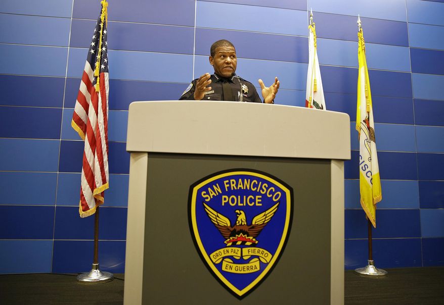 San Francisco Police Chief Bill Scott answers questions during a news conference in San Francisco, on May 21, 2019. The Democratic San Francisco Board of Supervisors could allow police to use potentially lethal, remote-controlled robots in emergency situations. The 11-member board will vote Tuesday, Nov. 29, 2022, on a controversial proposal opposed by civil rights advocates critical of the militarization of police. (AP Photo/Eric Risberg, File)