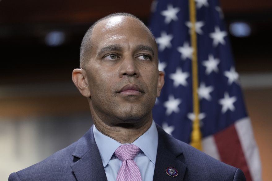 Rep. Hakeem Jeffries, D-N.Y., speaks to reporters just after he was elected by House Democrats to be the new leader when Speaker of the House Nancy Pelosi, D-Calif., steps aside in the new Congress under the Republican majority, at the Capitol in Washington, Wednesday, Nov. 30, 2022. (AP Photo/J. Scott Applewhite)