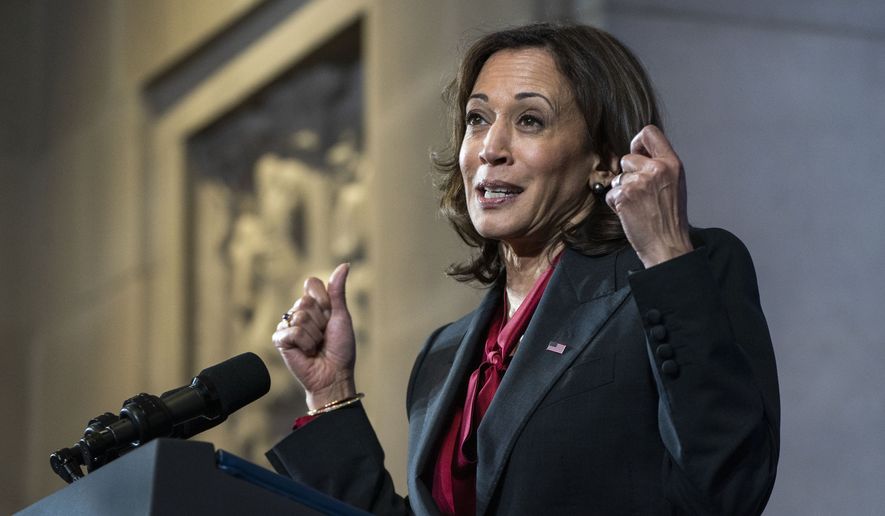 Vice President Kamala Harris speaks at the Tribal Summit, Wednesday, Nov. 30, 2022, at the Department of the Interior in Washington. (AP Photo/Jacquelyn Martin)