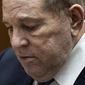 Former film producer Harvey Weinstein appears in court at the Clara Shortridge Foltz Criminal Justice Center in Los Angeles, Calif., on Tuesday, Oct. 4 2022. Weinstein’s defense team has rested its case and closing arguments will soon begin at the Los Angeles trial of the former movie magnate.  (Etienne Laurent/Pool Photo via AP, File)