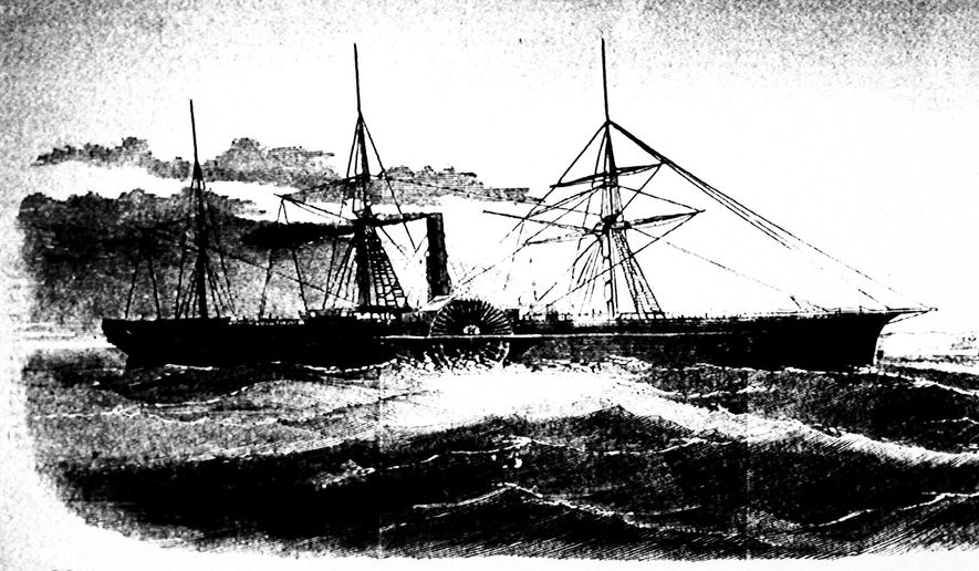 This undated drawing made available by the Library of Congress shows the U.S. Mail ship S.S. Central America, which sank after sailing into a hurricane in September 1857 in one of the worst maritime disasters in American history. Riches entombed in the wreckage of the pre-Civil War steamship for more than a century will begin to hit the auction block for the first time Dec. 3, 2022, when more than 300 Gold Rush-era artifacts are offered for public sale in Reno, Nev. (Library of Congress via AP, File)