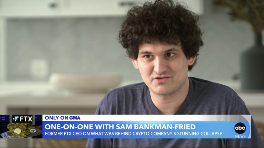 In this screengrab from an interview with ABC News is Sam Bankman-Fried, former CEO of the failed cryptocurrency exchange FTX. The interview, which appeared on the program &quot;Good Morning America,&quot; took place in the Bahamas island of Nassau where FTX was headquartered. (Good Morning America/ABC News via AP) ** FILE **