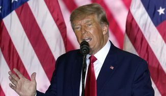 FILE - Former President Donald Trump announces a third run for president as he speaks at Mar-a-Lago in Palm Beach, Fla., Nov. 15, 2022. A prosecutor on Thursday, Dec. 1, 2022, said Trump “knew exactly what was going on” with top Trump Organization executives who schemed for years to dodge taxes on company-paid perks. (AP Photo/Rebecca Blackwell, File)