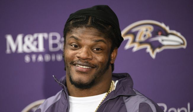 Baltimore Ravens quarterback Lamar Jackson speaks at a news conference after an NFL football game against the Carolina Panthers, Sunday, Nov. 20, 2022, in Baltimore. (AP Photo/Nick Wass) **FILE**