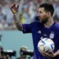 Argentina&#39;s Lionel Messi during the World Cup group C soccer match between Poland and Argentina at the Stadium 974 in Doha, Qatar, Wednesday, Nov. 30, 2022. (AP Photo/Darko Bandic)