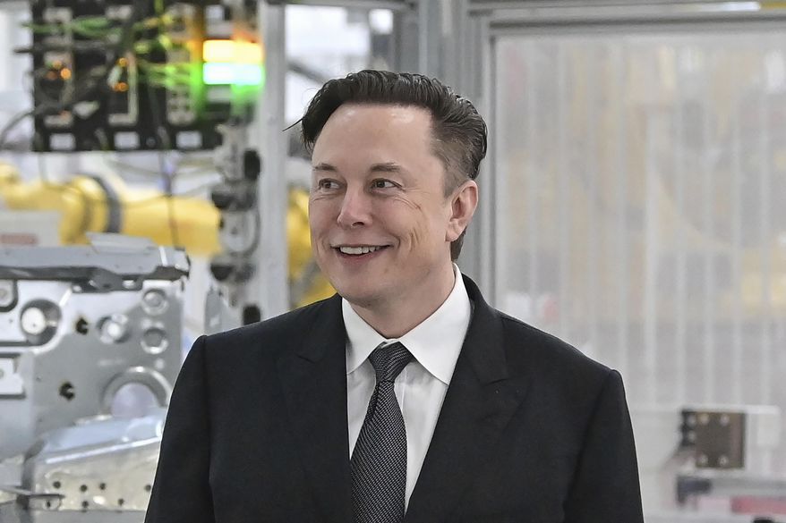 Tesla CEO Elon Musk attends the opening of the Tesla factory Berlin Brandenburg in Gruenheide, Germany on March 22, 2022. (Patrick Pleul/Pool Photo via AP, File)