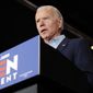 Democratic presidential candidate former Vice President Joe Biden speaks at a caucus night campaign rally on Feb. 3, 2020, in Des Moines, Iowa. (AP Photo/John Locher, File)