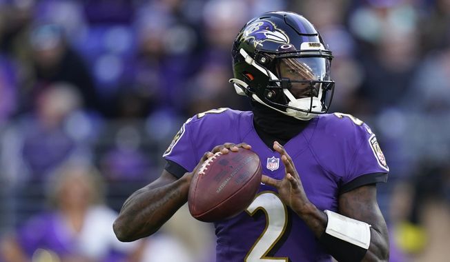 Baltimore Ravens quarterback Tyler Huntley (2) looks to pass in the second half of an NFL football game against the Denver Broncos, Sunday, Dec. 4, 2022, in Baltimore. (AP Photo/Patrick Semansky)