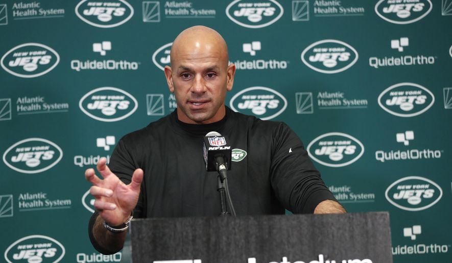 New York Jets head coach Robert Saleh speaks during a news conference after an NFL football game against the Minnesota Vikings, Sunday, Dec. 4, 2022, in Minneapolis. The Vikings won 27-22. (AP Photo/Bruce Kluckhohn)