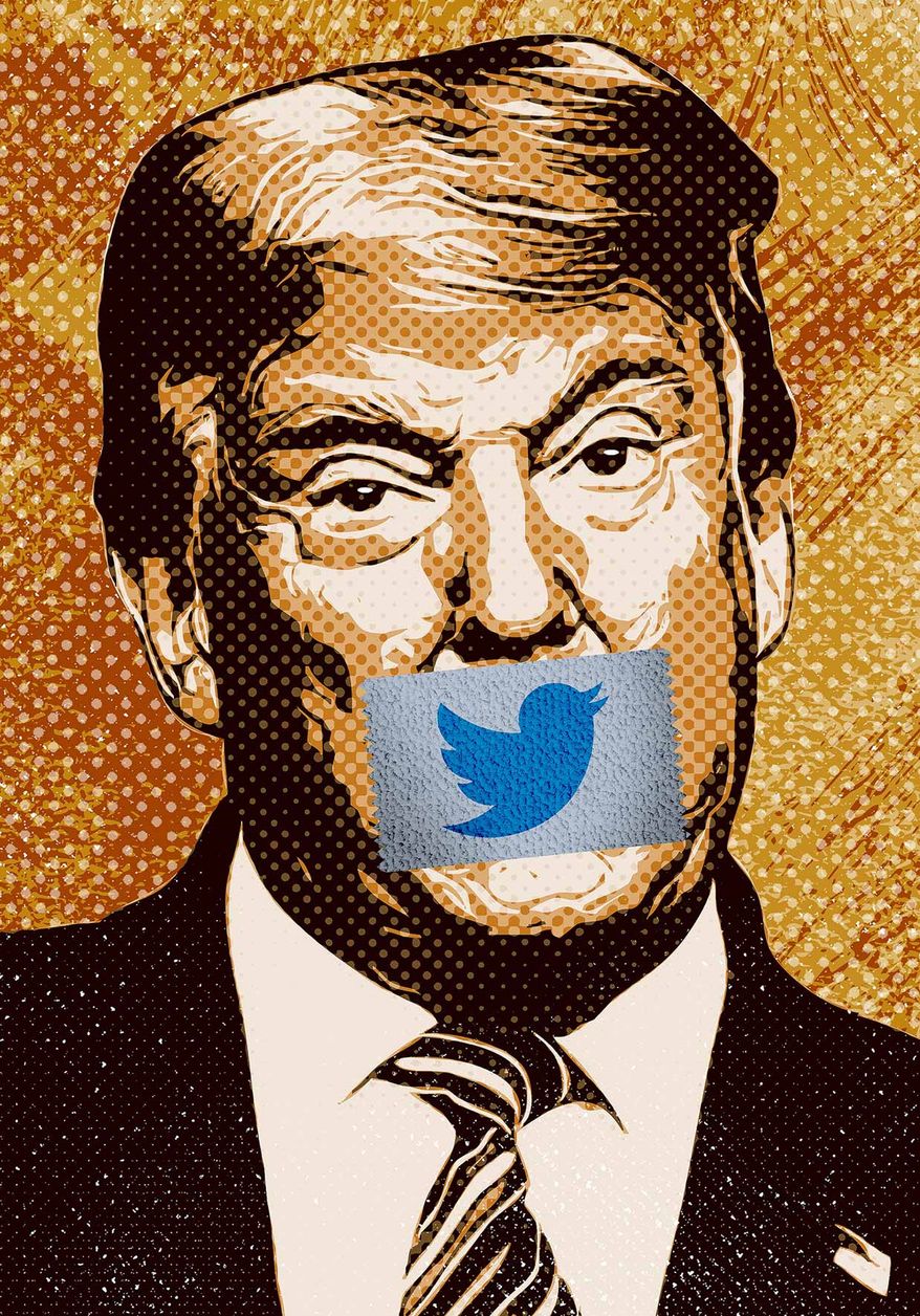 Illustration on Trump, Twitter and free speech by Greg Groesch/ The Washington Times