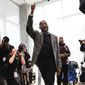 U.S. Sen. Raphael Warnock, D-Ga., waves to supporters as arrives to speak at a campaign rally at Georgia Tech Monday, Dec. 5, 2022, in Atlanta. Warnock is in a runoff with Republican Herschel Walker. (AP Photo/John Bazemore)