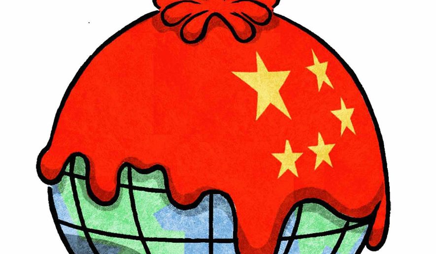 Illustration on China&#x27;s quest for world domination by Alexander Hunter/The Washington Times