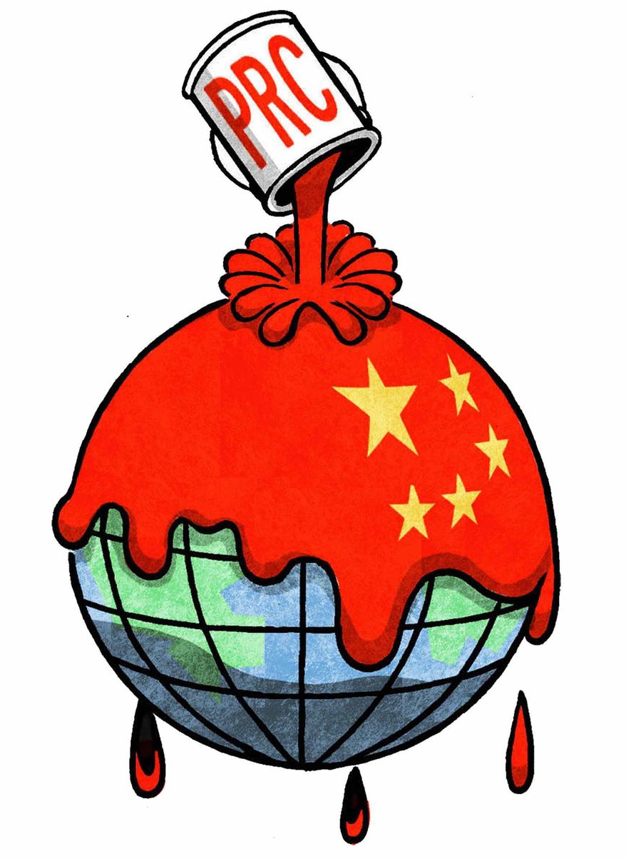 Illustration on China&#x27;s quest for world domination by Alexander Hunter/The Washington Times