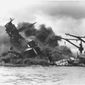 A U.S Navy photograph documenting the Japanese attack on Pearl Harbor, Hawaii which initiated US participation in World War II. Navy&#39;s caption: The battleship USS Arizona is sinking after being hit by Japanese air attack on Dec. 7,1941. (U.S. Navy)