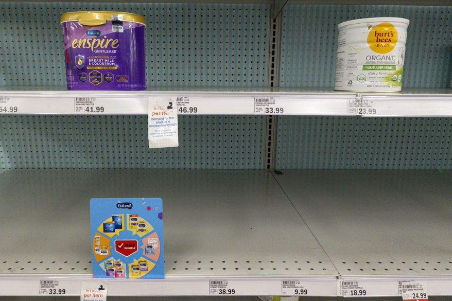 FILE - Baby formula is displayed on the shelves of a grocery store in Carmel, Ind. on May 10, 2022. On Tuesday, Dec. 6, 2022, a panel called for changes at the FDA, the federal agency that oversees most of the nation&#x27;s food supply, saying revamped leadership, a clear mission and more urgency are needed to prevent illness outbreaks and to promote good health. Experts called the report a strong “first step” to addressing longstanding internal issues that have contributed to problems such as the contaminated infant formula that led to a nationwide shortage this year. (AP Photo/Michael Conroy, File)