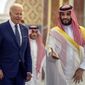 In this photo released by the Saudi Royal Palace, Saudi Crown Prince Mohammed bin Salman, right, welcomes U.S. President Joe Biden to Al-Salam Palace in Jeddah, Saudi Arabia, July 15, 2022. A federal judge dismissed a U.S. lawsuit against Saudi Crown Prince Mohammed bin Salman in the Saudi killing of U.S.-based journalist Jamal Khashoggi on Tuesday, Dec. 6, 2022, bowing to the Biden administration&#39;s insistence that the prince was legally immune in the case. (Bandar Aljaloud/Saudi Royal Palace via AP) **FILE**