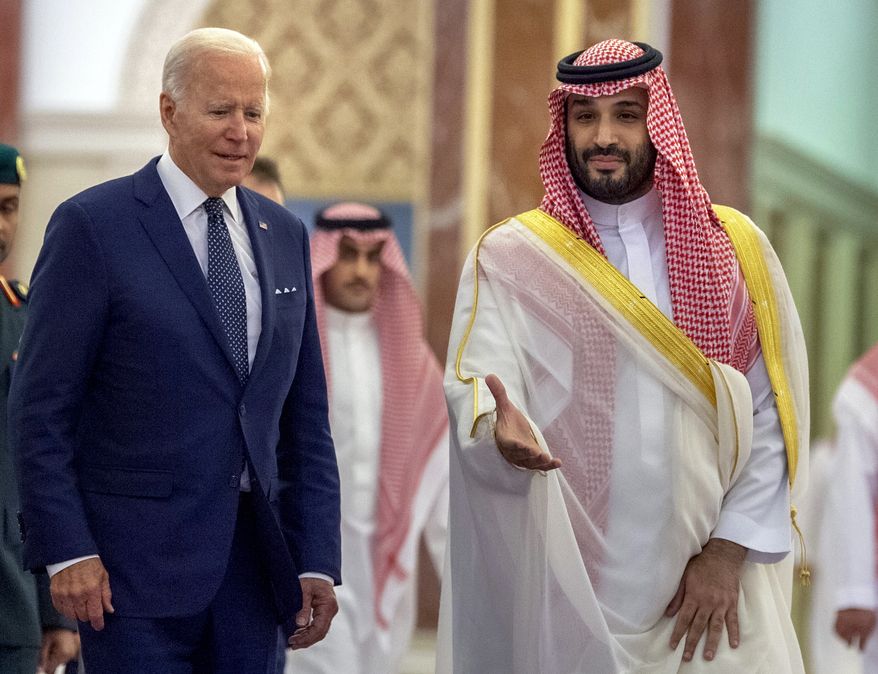 In this photo released by the Saudi Royal Palace, Saudi Crown Prince Mohammed bin Salman, right, welcomes U.S. President Joe Biden to Al-Salam Palace in Jeddah, Saudi Arabia, July 15, 2022. A federal judge dismissed a U.S. lawsuit against Saudi Crown Prince Mohammed bin Salman in the Saudi killing of U.S.-based journalist Jamal Khashoggi on Tuesday, Dec. 6, 2022, bowing to the Biden administration&#x27;s insistence that the prince was legally immune in the case. (Bandar Aljaloud/Saudi Royal Palace via AP) **FILE**