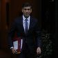 Britain&#39;s Prime Minister Rishi Sunak departs 10 Downing Street to go to the House of Commons for the weekly Prime Minister&#39;s Questions in London, Wednesday, Dec. 7, 2022. (AP Photo/Alastair Grant)