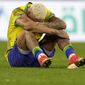 Brazil&#39;s Neymar reacts after the penalty shootout at the World Cup quarterfinal soccer match between Croatia and Brazil, at the Education City Stadium in Al Rayyan, Qatar, Friday, Dec. 9, 2022. (AP Photo/Martin Meissner)
