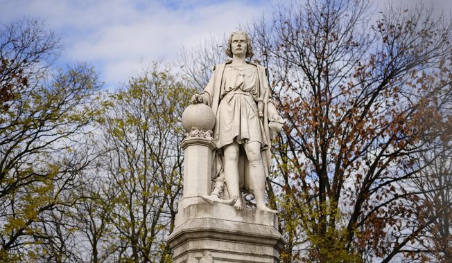 Shown is the statue of Christopher Columbus at Marconi Plaza in Philadelphia, Monday, Dec. 12, 2022. (AP Photo/Matt Rourke) ** FILE **