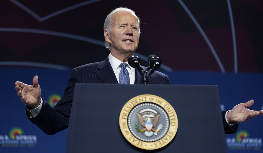 President Joe Biden speaks to African leaders gathered for the U.S.-Africa Leaders Summit Wednesday, Dec. 14, 2022, in Washington. (AP Photo/Patrick Semansky) **FILE**
