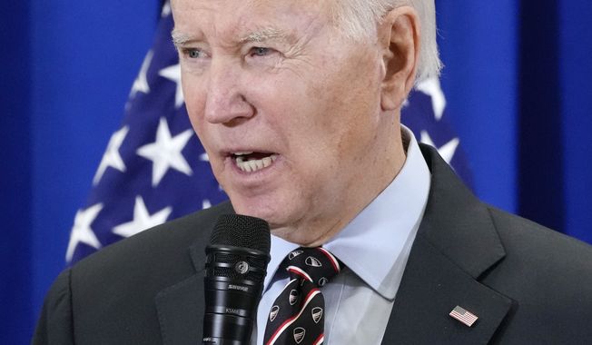 President Joe Biden speaks about the PACT Act, which helps veterans get screened for exposure to toxins, at the Major Joseph R. &quot;Beau&quot; Biden III National Guard/Reserve Center in New Castle, Del., Friday, Dec. 16, 2022. (AP Photo/Manuel Balce Ceneta)