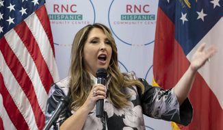 Republican National Committee Chair Ronna McDaniel speaks to a packed room at the opening of the RNC&#x27;s new Hispanic Community Center in Suwanee, Ga., June 29, 2022. McDaniel, the former president&#x27;s hand-picked choice back in 2017 and the niece of Utah Sen. Mitt Romney, is running to lead the RNC for a fourth term. (AP Photo/Ben Gray, File)