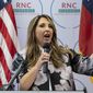 Republican National Committee Chair Ronna McDaniel speaks to a packed room at the opening of the RNC&#x27;s new Hispanic Community Center in Suwanee, Ga., June 29, 2022. McDaniel, the former president&#x27;s hand-picked choice back in 2017 and the niece of Utah Sen. Mitt Romney, is running to lead the RNC for a fourth term. (AP Photo/Ben Gray, File)