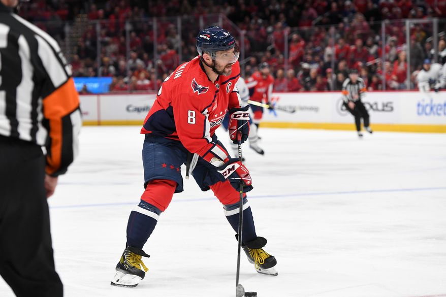 Washington Capitals left wing Alex Ovechkin (8) skating with the puck during the 2nd period in an NHL game against the Toronto Maple Leafs at Capital One Arena in Washington D.C., December 17, 2022. (Photo by Billy Sabatini)