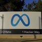 Meta&#39;s logo can be seen on a sign at the company&#39;s headquarters in Menlo Park, Calif., on Nov. 9, 2022. (AP Photo/Godofredo A. Vásquez, File)