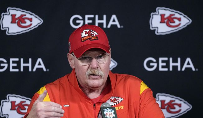 Kansas City Chiefs coach Andy Reid answers a question after an NFL football game against the Houston Texans Sunday, Dec. 18, 2022, in Houston. The Chiefs won 30-24 in overtime. (AP Photo/David J. Phillip)