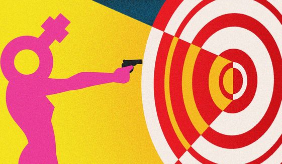 Illustration on guns and a woman&#39;s self-defense by Linas Garsys/The Washington Times