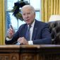 President Joe Biden speaks as he participates in a briefing on winter storms across the United States in the Oval Office of the White House, Thursday, Dec. 22, 2022, in Washington. (AP Photo/Patrick Semansky)