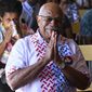 People&#x27;s Alliance Party leader Sitiveni Rabuka gestures during a church service at the Fijian Teachers Association Hall in Suva, Fiji, Sunday, Dec. 18, 2022. Fijian police on Thursday, Dec. 22, 2022 said they were calling in the military to help maintain security following a close election last week that is now being disputed.(Mick Tsikas/AAP Image via AP)