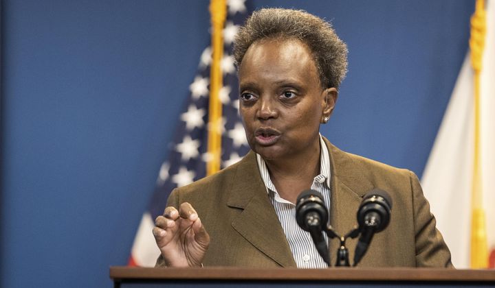 Chicago Mayor Lori Lightfoot speaks during a press conference in the Greektown neighborhood, of Chicago, Sept. 14, 2022. While the 2024 race for the White House is brewing, a scattering of states will hold elections next year. (Pat Nabong/Chicago Sun-Times via AP, File)