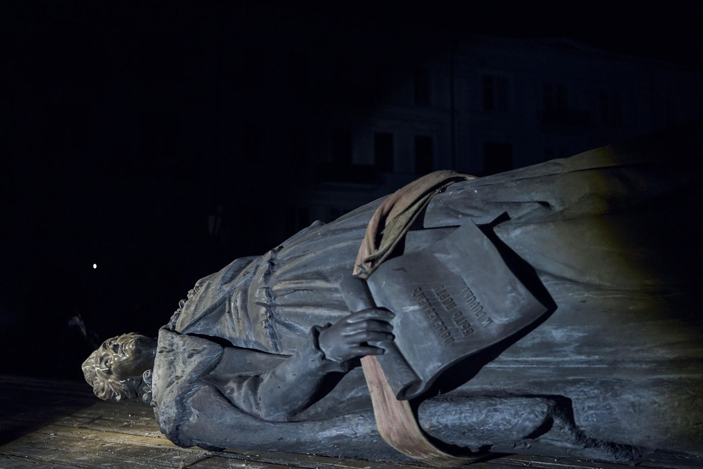 Statue of former Russian ruler pulled down in Ukraine