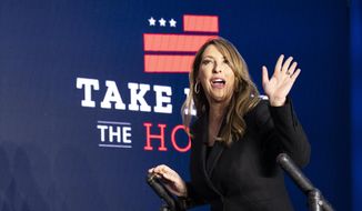 Republican National Committee chair Ronna McDaniel arrives on stage before House Minority Leader Kevin McCarthy of Calif., speaks at an event on Nov. 9, 2022, in Washington. (AP Photo/Alex Brandon) **FILE**