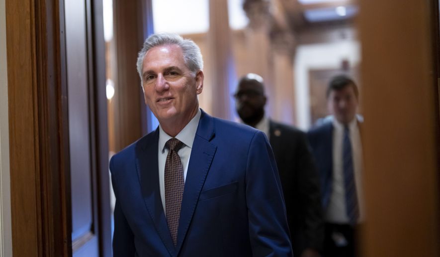 House Minority Leader Kevin McCarthy, R-Calif., walks to the chamber for final votes as the House wraps up its work for the week, at the Capitol in Washington, Friday, Dec. 2, 2022. (AP Photo/J. Scott Applewhite, File)