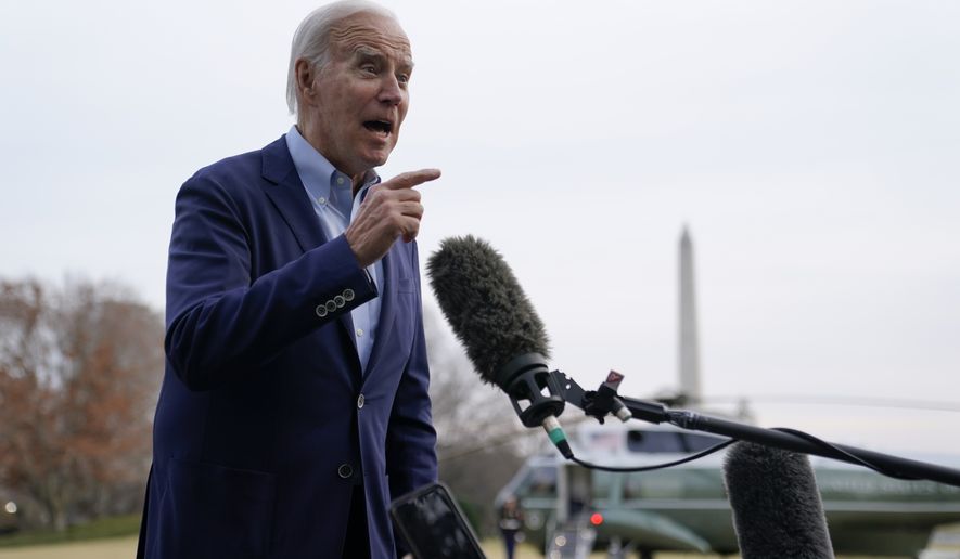 President Joe Biden speaks with members of the press after stepping off Marine One on the South Lawn of the White House, Monday, Jan. 2, 2023, in Washington. Biden is returning to Washington after spending his vacation in St. Croix, U.S. Virgin Islands. (AP Photo/Patrick Semansky)