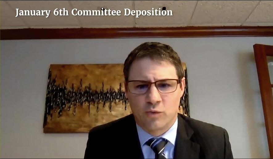 In this image made from video released by the House Select Committee, Andrew Hitt, former Wisconsin Republican State Chair, speaks during an interview with the committee investigating the Jan. 6, 2021, attack on the U.S. Capitol. The video was displayed at the hearing, June 21, 2022, on Capitol Hill in Washington. Newly released documents from closed-door testimony to the House Jan. 6 committee show that Hitt said that U.S. Sen. Ron Johnson spoke with him about having the state&#x27;s GOP-controlled Legislature, rather than voters, choose Wisconsin&#x27;s presidential electors. Johnson, in a statement Tuesday, Jan. 3, 2023, said he had no recollection of the conversation with Hitt. (House Select Committee via AP, File)