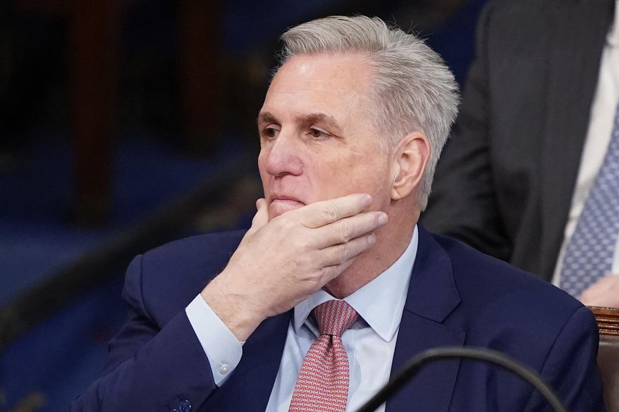 Rep. Kevin McCarthy, R-Calif., listens during the second round of voting for the next Speaker of the House on the opening day of the 118th Congress at the U.S. Capitol, Tuesday, Jan. 3, 2023, in Washington. (AP Photo/Alex Brandon)