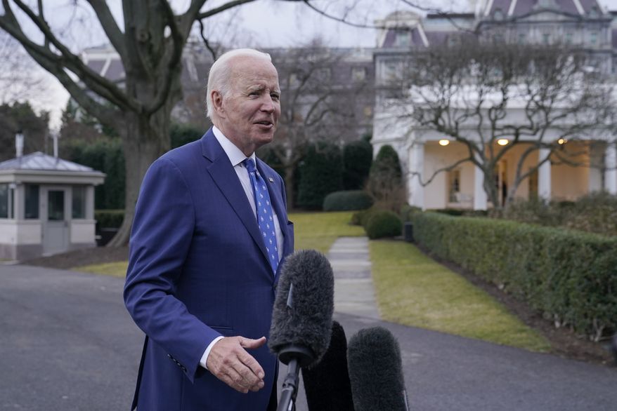 President Joe Biden talks with reporters outside White House in Washington, Wednesday, Jan. 4, 2023. Biden was returning from a trip to Kentucky to visit a notoriously dilapidated bridge connecting Ohio and Kentucky to promote his administration's infrastructure law. (AP Photo/Susan Walsh)