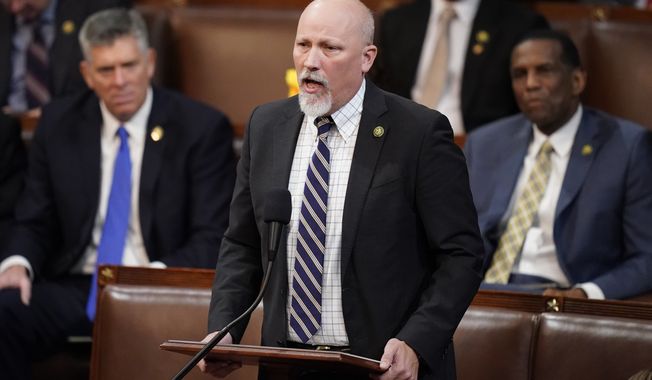 Rep. Chip Roy, R-Texas, nominates Rep. Byron Donalds, R-Fla., in the House chamber as the House meets for a second day to elect a speaker and convene the 118th Congress in Washington, Wednesday, Jan. 4, 2023. (AP Photo/Alex Brandon)