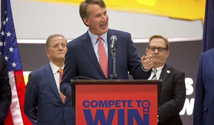 Virginia Gov. Glenn Youngkin delivers remarks on his proposed tax relief package for individuals and businesses during a news conference at Carter Machinery Thursday, Jan. 5, 2023, in Salem, Va. (Scott P. Yates/The Roanoke Times via AP)