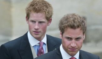 Britain&#39;s Prince William, right, and Prince Harry, left, after the marriage of their father Britain&#39;s Prince Charles, the Prince of Wales, and his wife Camilla, the Duchess of Cornwall, at the Guildhall in Windsor, England, after their civil wedding ceremony, on April 9, 2005. An explosive memoir reveals many facets of Prince Harry, from bereaved boy and troubled teen to wartime soldier and unhappy royal. From accounts of cocaine use and losing his virginity to raw family rifts, “Spare” exposes deeply personal details about Harry and the wider royal family. (AP Photo/Dave Caulkin, File)