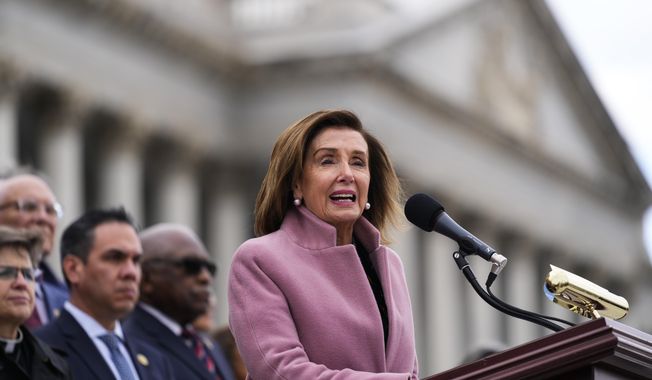 Rep. Nancy Pelosi, D-Calif., speaks during a ceremony marking the second year anniversary of the violent insurrection by supporters of then-President Donald Trump, in Washington, Friday, Jan. 6, 2023. (AP Photo/Matt Rourke)