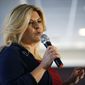FILE - Michele Fiore participates in a debate in Henderson, Nev., April 26, 2016. Fiore is at the center of inquiries that could threaten to vacate her new judgeship at the Justice of the Peace court and her final city council vote that started late December 2022. (AP Photo/John Locher, File)