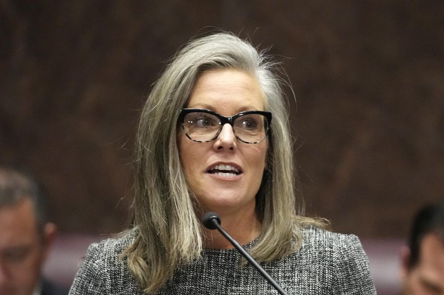 Arizona Democratic Gov. Katie Hobbs speaks as she gives the state of the state address at the Arizona Capitol in Phoenix, Monday, Jan. 9, 2023. (AP Photo/Ross D. Franklin)