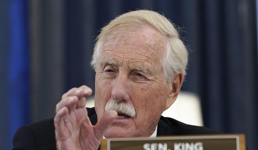 U.S. Sen. Angus King, I-Maine, speaks during a Senate Rules and Administration Committee hearing to examine the Electoral Count Act, Aug. 3, 2022, on Capitol Hill in Washington. King said Monday, Jan. 9, 2023, that it would be a mistake for the U.S. to withdraw support of Ukraine. The senator, who sits on the armed services committee and recently visited Ukraine, said it would be similar to the U.S.&#x27;s failure to get involved in Europe previous to World War II. (AP Photo/Mariam Zuhaib, File)